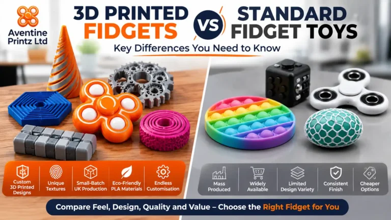 3D printed fidgets compared with standard fidget toys showing different textures, shapes and movement styles
