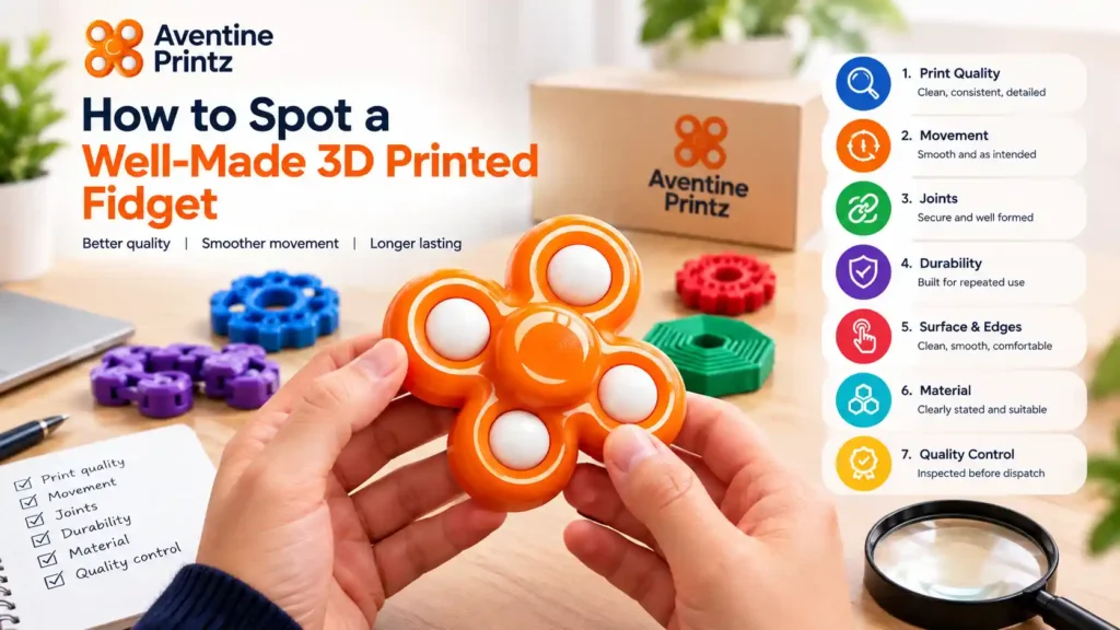 3D printed fidget quality checklist for print, movement and durability
