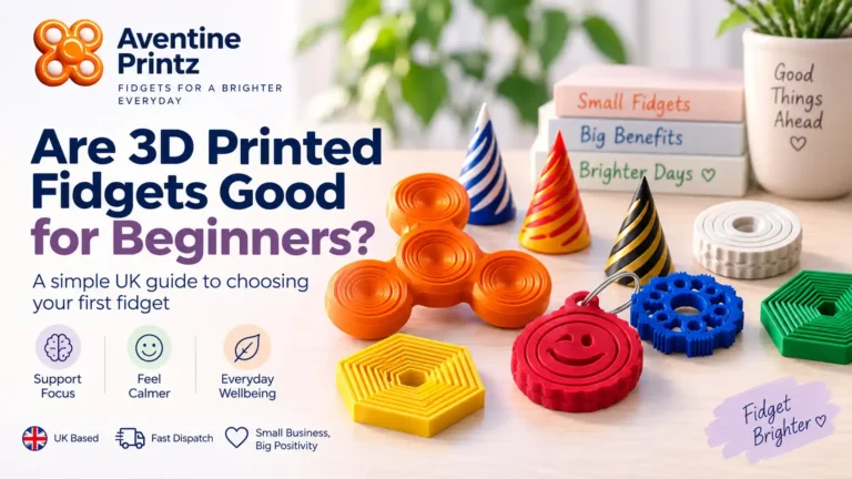 3D printed fidgets for beginners showing colourful tactile tools and simple sensory designs in the UK