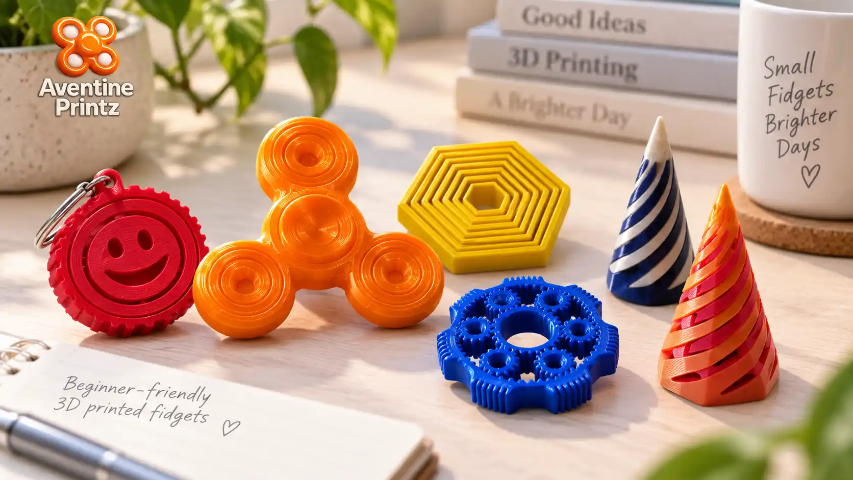 Simple 3D printed fidgets for beginners including sliders, rotating designs and tactile tools
